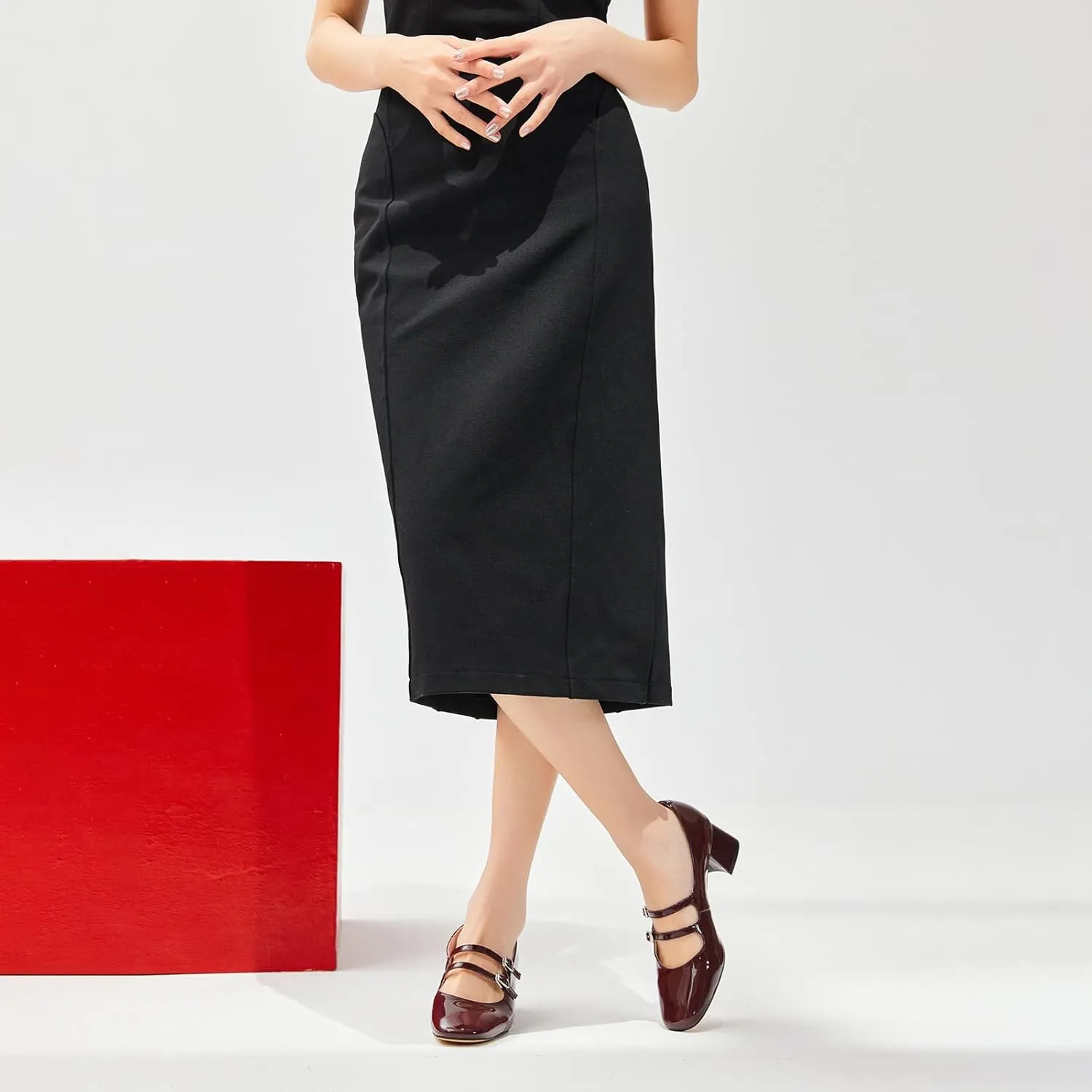 BEAU TODAY Mary Jane Pumps for Women, Women’s Chunky Heels Mary Janes Shoes, Patent Leather Pumps Platform Closed Square Toe Comfortable Buckle Strap Dress Shoes for Women