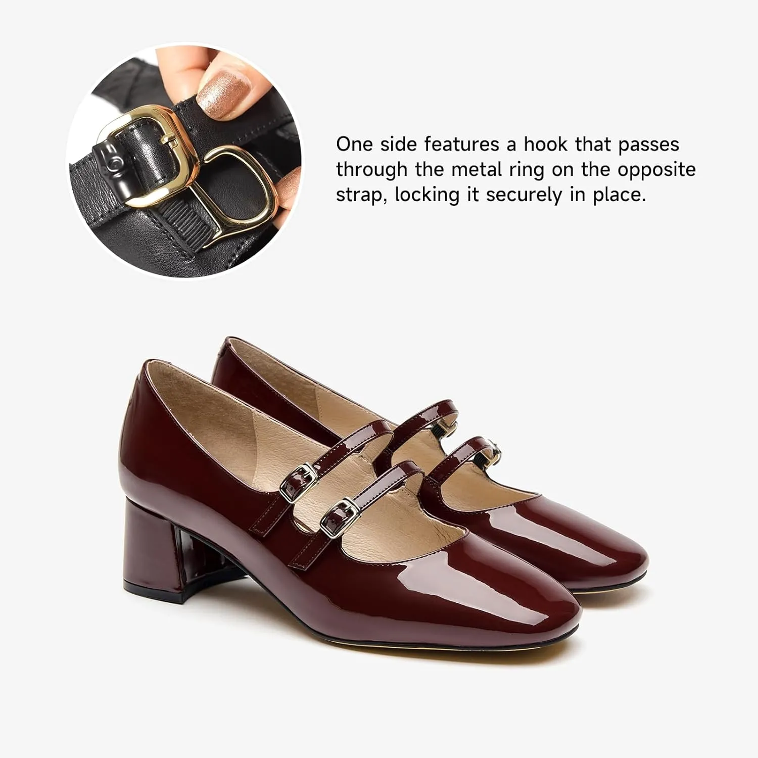 BEAU TODAY Mary Jane Pumps for Women, Women’s Chunky Heels Mary Janes Shoes, Patent Leather Pumps Platform Closed Square Toe Comfortable Buckle Strap Dress Shoes for Women