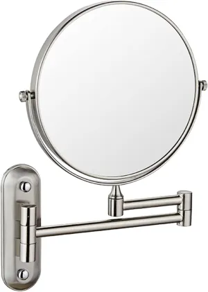 Beauty Mirror,10X Hotel Bathroom Wall Mounted Makeup Mirror, 8 Inch Extendable Mirror Foldable Telescopic Magnifying Double-Sided Shaving Mirror for Bathroom Vanity Brushed Nickel 8 inches 10X