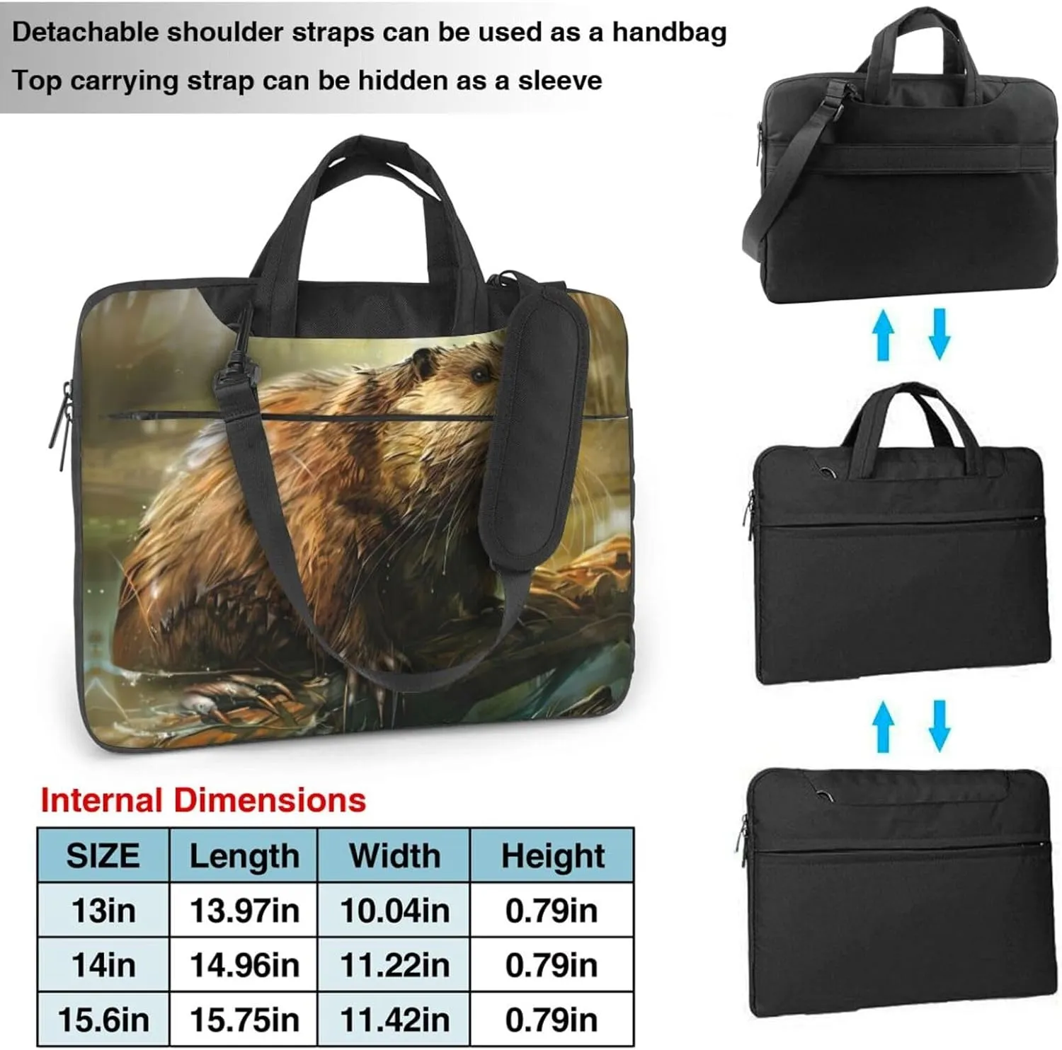 Beaver Print Work Casual Office Laptop Shoulder Messenger Bag 13 inch 14 inch 15.6 inch