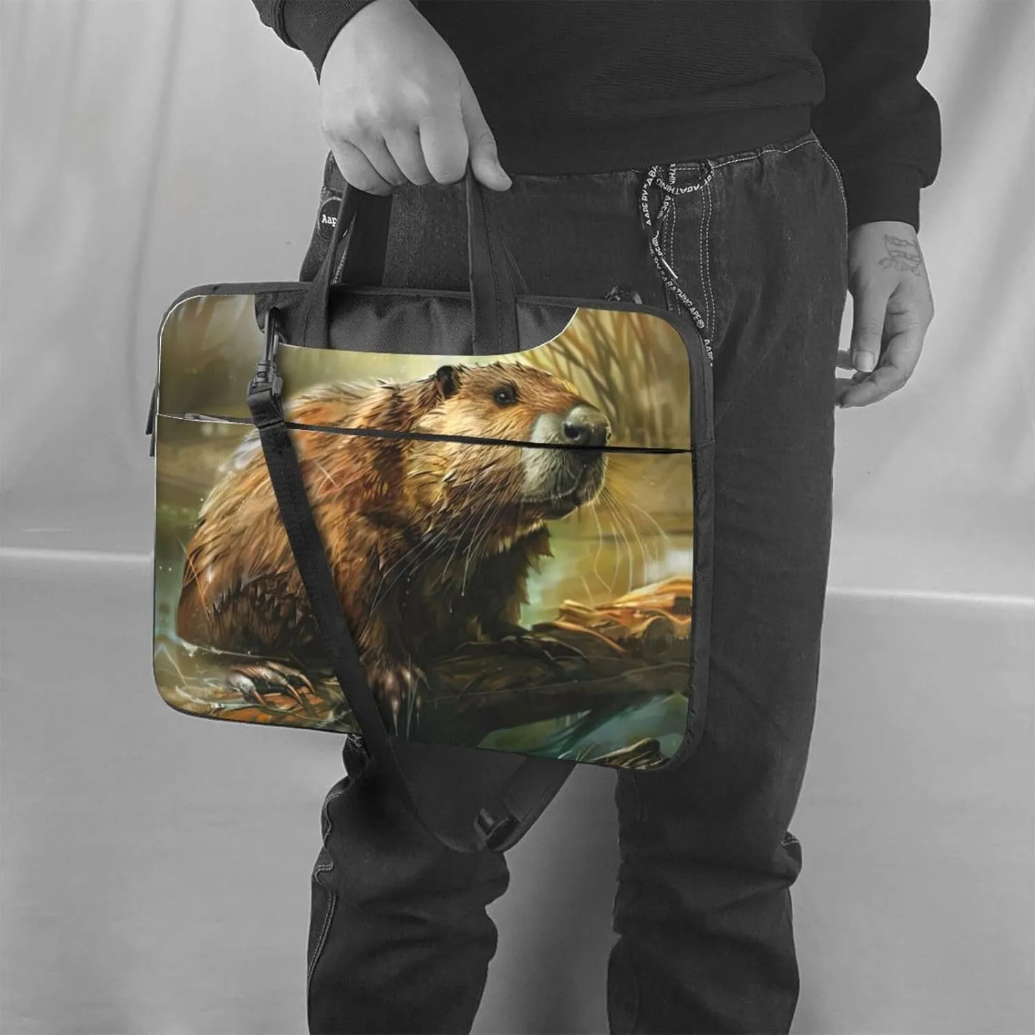Beaver Print Work Casual Office Laptop Shoulder Messenger Bag 13 inch 14 inch 15.6 inch