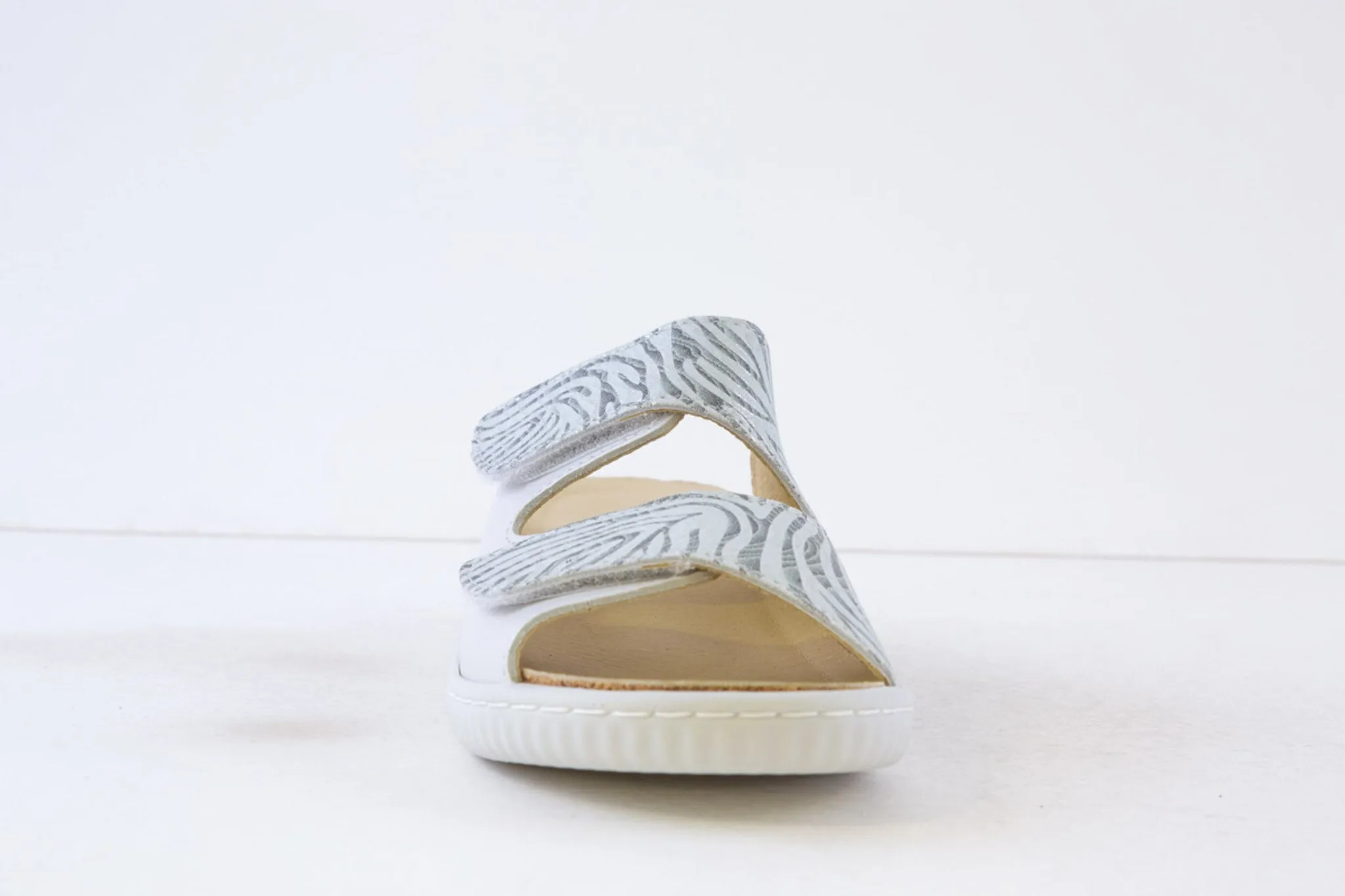 BELVIDA - 47.202 LOW WEDGE VELCRO MULE - SILVER/GREY