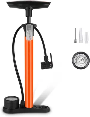 Bicycle Tire Bike Floor Pump with Gauge, High Pressure Air Ball Pump Inflator, Multi-Function 160 PSI Inflator for Car, Bicycle, Sports Balls and Toys