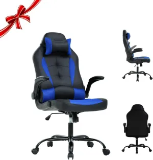 Big Tall Gaming Chair - Ergonomic Office Chair with Height Adjustable Tiltable Lumbar Support, Blue