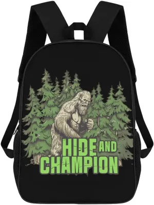 Bigfoot Hide And Champion Printed 17 Inch Backpack Multipurpose Large-capacity Shoulders Daypacks Laptop Bag for Travel Hiking Camping 12.5 X 17 X 5.5 Inch
