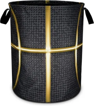 Black And Gold Basketball Laundry Basket Foldable Oxford Cloth Funny Tote Bag Laundry Hamper Clothes Storage Bucket Toy Organizer For Bathroom/Laundry Storage/Bedroom 18.9x16.5 Inch
