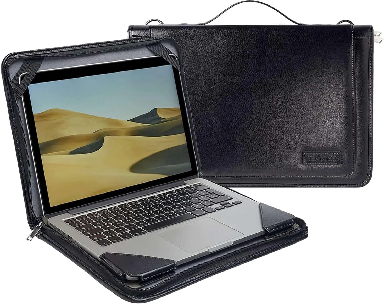 Black Leather Laptop Messenger Case - Compatible with MSI Summit E13 AI Evo A1M 16" 2 in 1 Laptop