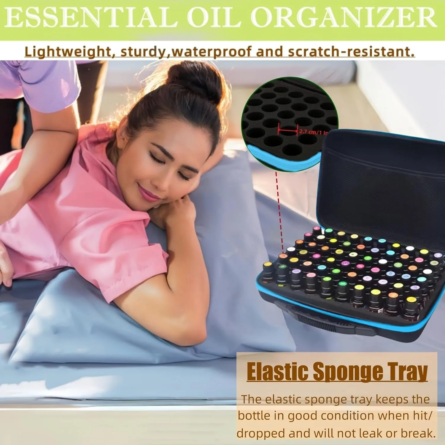 BLIRITEL 60 Bottles EVA Essential Oils Organizer, Hard Shell Essential Oil Storage Carrying Case, Essential Oils Holder Traveling Bag with Foam Insert, Holds 5ml,10ml,15ml Essential Oils (Blue)