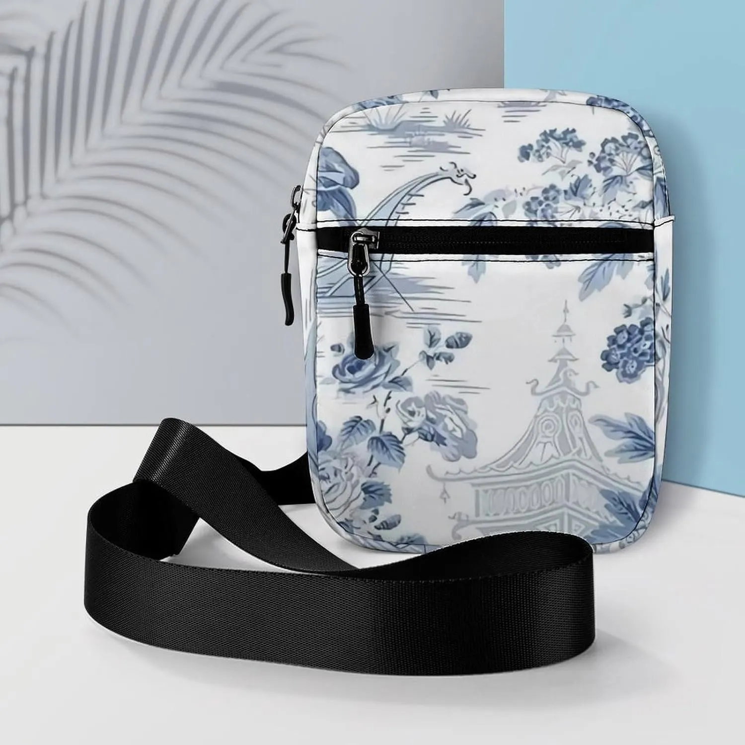 Blue Chinese Landscape Painting Crossbody Bag Small Shoulder Bag Waterproof, Lightweight And Convenient