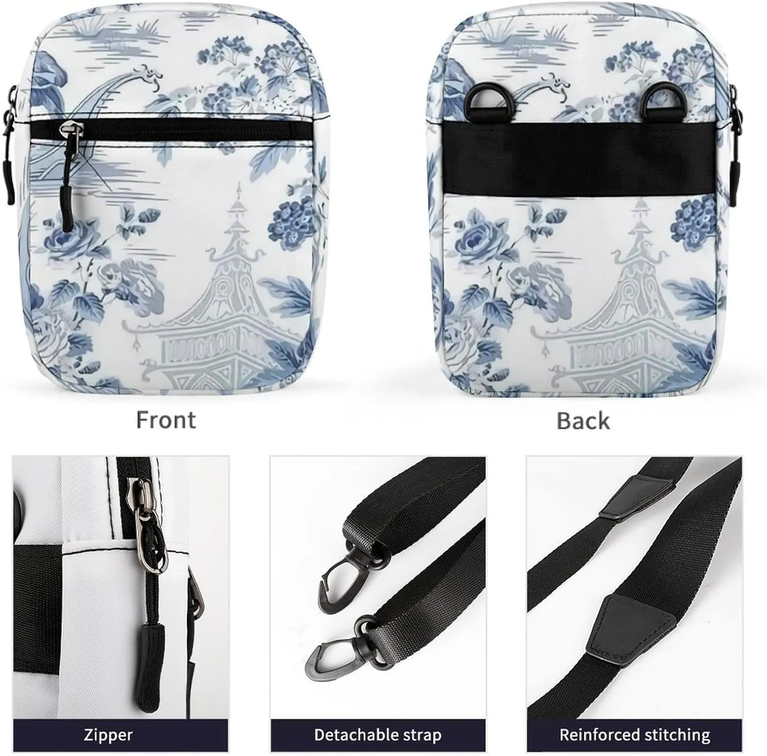 Blue Chinese Landscape Painting Crossbody Bag Small Shoulder Bag Waterproof, Lightweight And Convenient