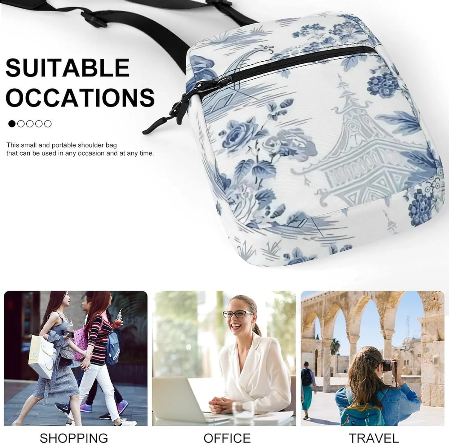 Blue Chinese Landscape Painting Crossbody Bag Small Shoulder Bag Waterproof, Lightweight And Convenient