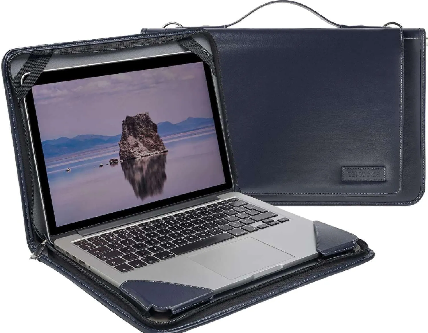 Blue Leather Laptop Messenger Case - Compatible with MSI Summit E16 AI Evo 16" 2 in 1 Laptop