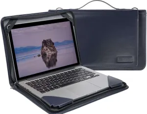 Blue Leather Laptop Messenger Case - Compatible with MSI Summit E16 AI Evo 16" 2 in 1 Laptop