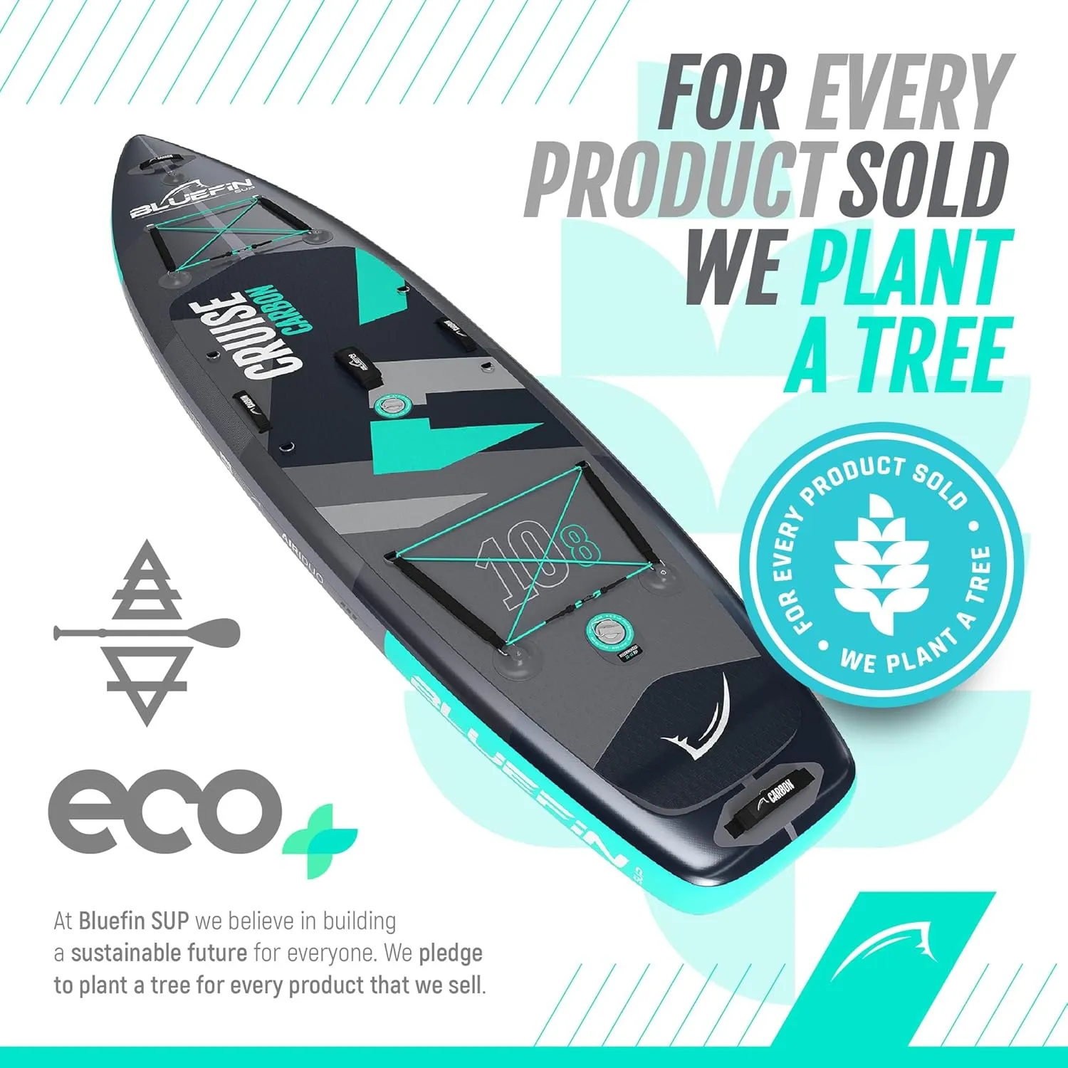 Bluefin® Cruise SUP Boards Premium Stand Up Inflatable Paddle Board Stable Design Non-Slip Design with Fibreglass Paddle & Accessories 5 Year Warranty Multiple Sizes for Adults