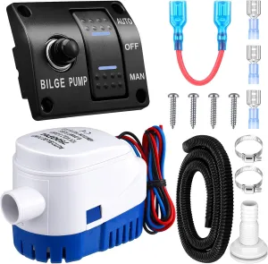 Boat Bilge Pump Automatic Bilge Pump 12v 24v 3 Way Switch Panel with Built-in Circuit Breaker Plumbing Installation Kit for Motorboat Boat Accessories(750gph, 15a)