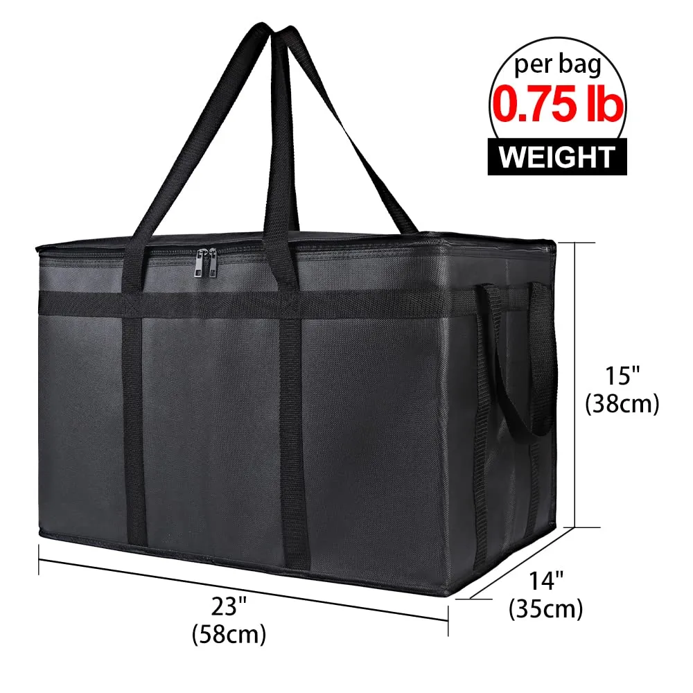 Bodaon 2PK Cooler Insulated Food Delivery Bag for Doordash/Uber Eats, XXX-Large Thermal Bags for Catering/Hot Pizza, Travel/Camping/Picnic Basket，Grocery Reusable Warmer Frozen Essentials(Black  Blue)