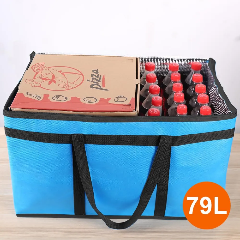 Bodaon 2PK Cooler Insulated Food Delivery Bag for Doordash/Uber Eats, XXX-Large Thermal Bags for Catering/Hot Pizza, Travel/Camping/Picnic Basket，Grocery Reusable Warmer Frozen Essentials(Black  Blue)