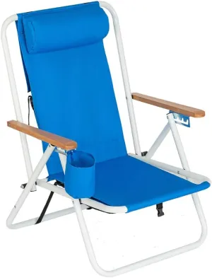 Bonnlo Foldable Backpack Carry Camping Chair with Cup Holder, Portable 4-Position Reclining Heavy-Duty Supports 265lbs (120 kg) for Beach Lawn Concert Fishing Blue