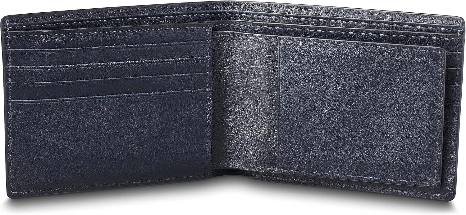 Bosca Navayo Slim 10 Pocket Wallet w/Removeable Flip I.D Passcase Blue-Black