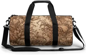 Brown Engraved Lines Duffel Bag for Men Women Gym Bag Sports Small Overnight Bag for Travel Weekender