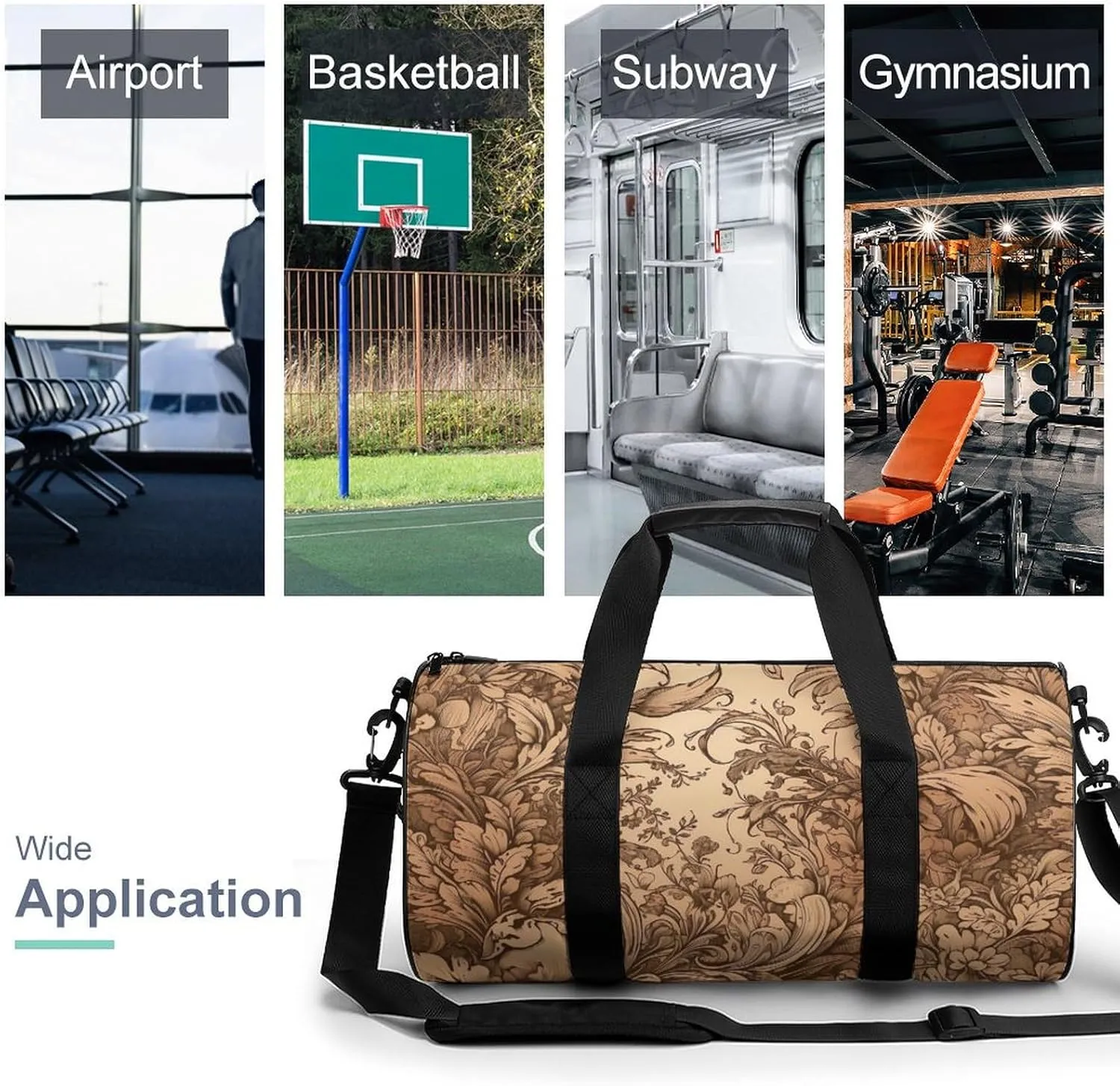 Brown Engraved Lines Duffel Bag for Men Women Gym Bag Sports Small Overnight Bag for Travel Weekender