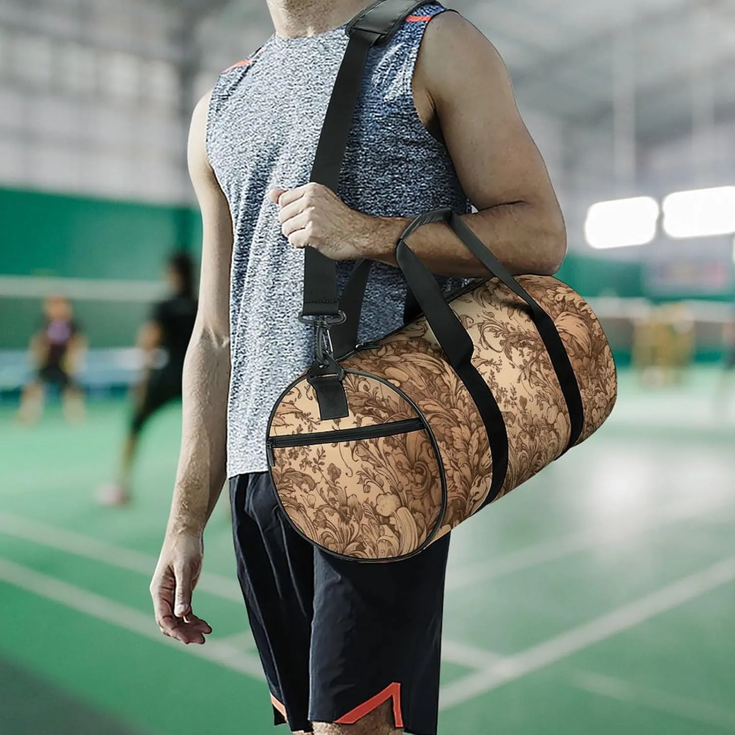 Brown Engraved Lines Duffel Bag for Men Women Gym Bag Sports Small Overnight Bag for Travel Weekender