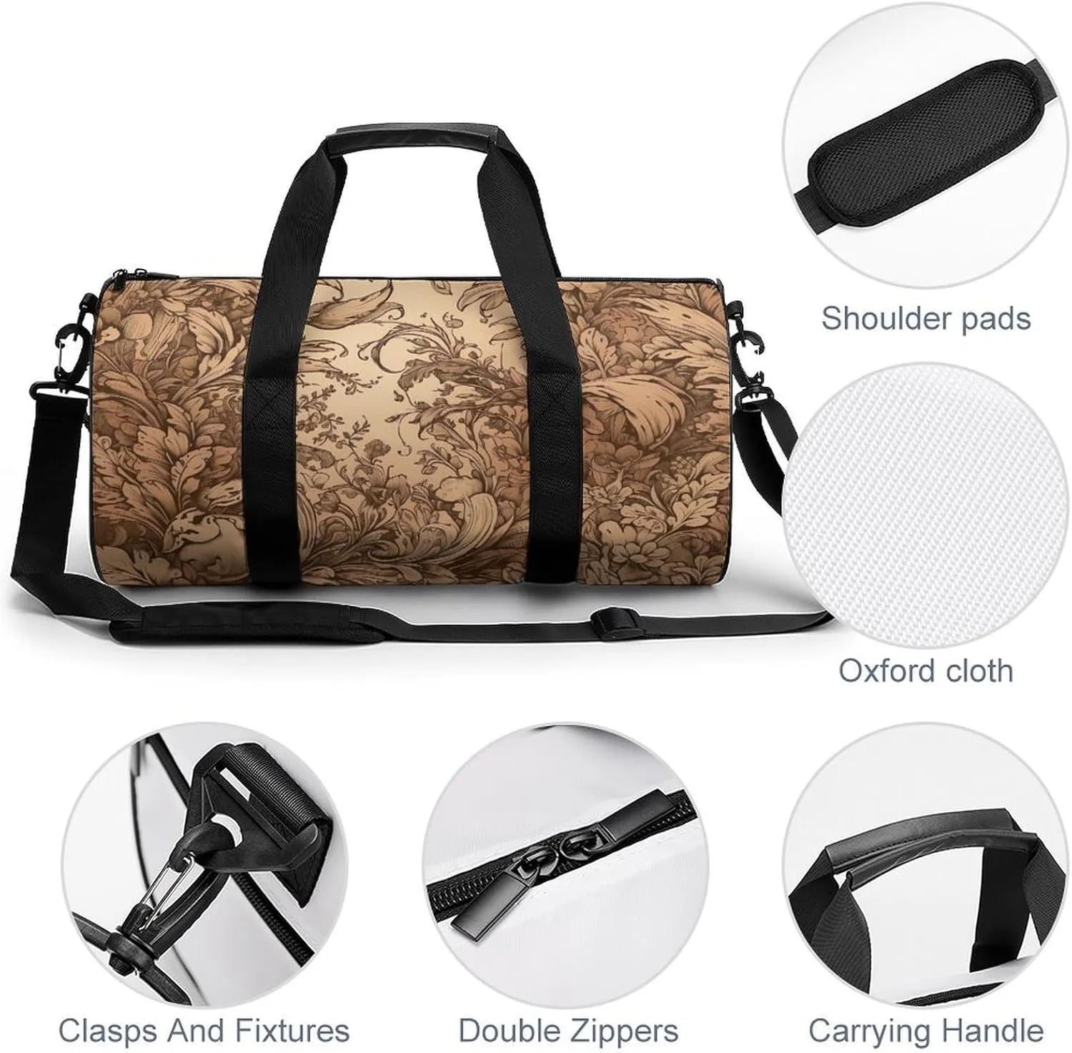 Brown Engraved Lines Duffel Bag for Men Women Gym Bag Sports Small Overnight Bag for Travel Weekender