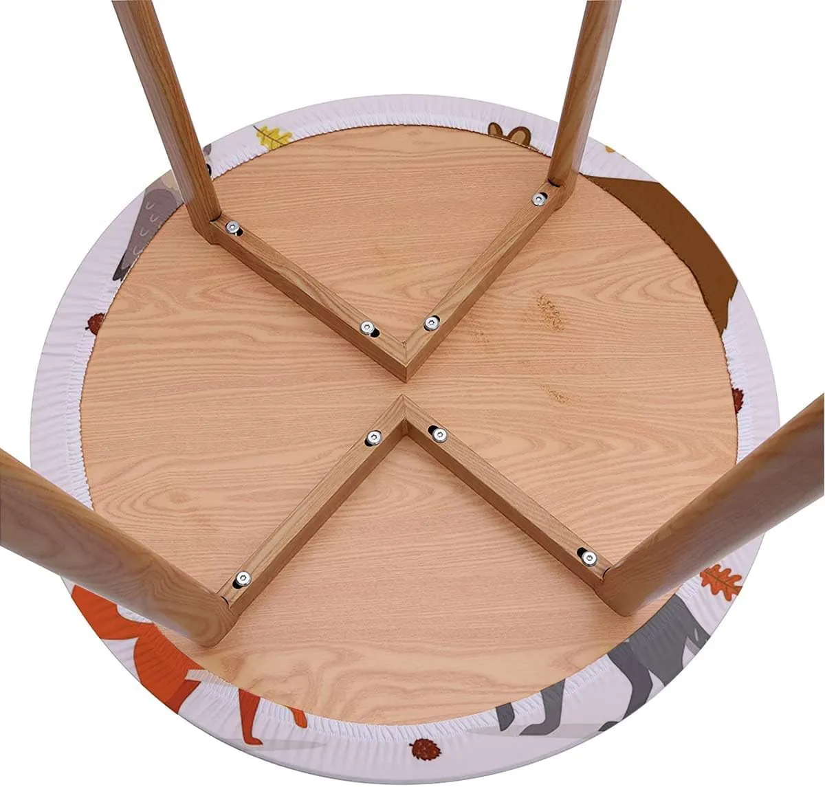 Brown White Round Fitted Tablecloth with Elastic Edge Cartoon Multi Animals Nature Elastic Edge, Waterproof and wipeable Fit for 36"-39" Diameter Table Animal