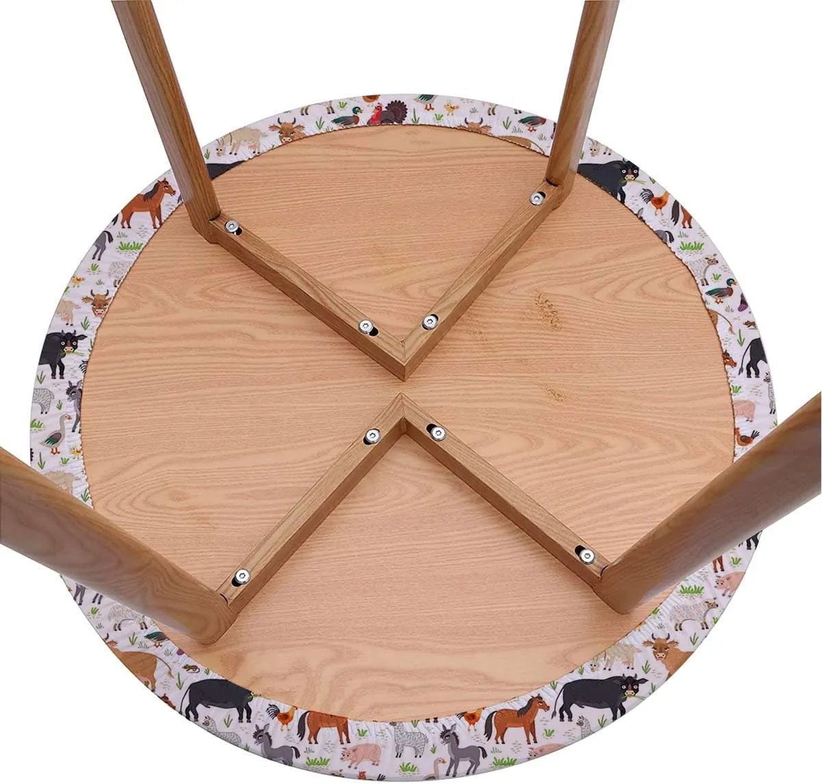 Brown White Round Table Cloth with Elastic Edged Cartoon Multi Animals Nature Covers for The Home Elastic Edged Flannel Backed Fitted Table Cover Fit for 36"-39" Diameter Table Animal