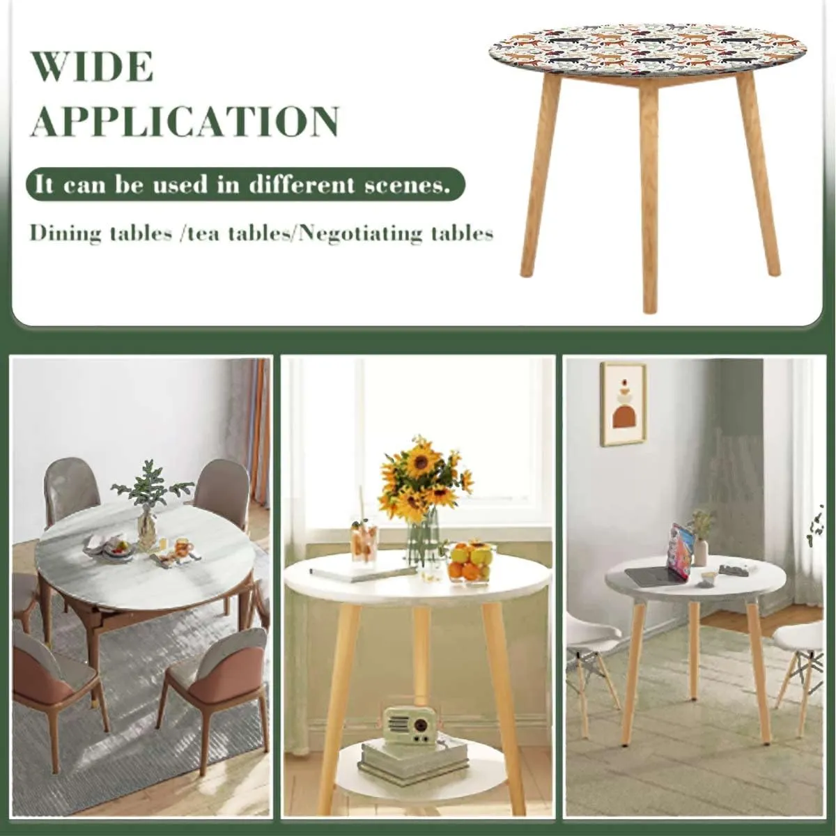 Brown White Round Table Cloth with Elastic Edged Cartoon Multi Animals Nature Covers for The Home Elastic Edged Flannel Backed Fitted Table Cover Fit for 36"-39" Diameter Table Animal