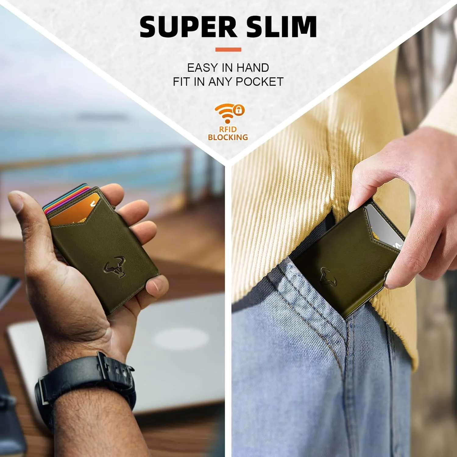 BULLIANT Men Wallet Gift Boxed,Slim Front Pocket Wallet Money Clip Card Holder 3.8"x2.7",Pop-up Access