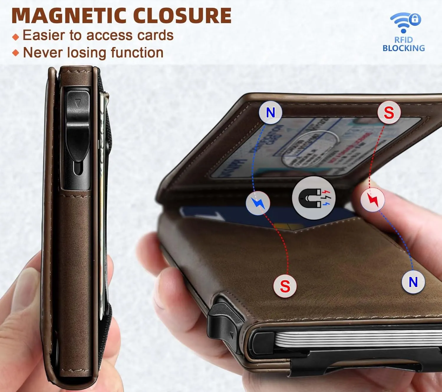 BULLIANT Men Wallet,Money Clip Wallet Slim For Gift Men 9Cards-Metal Credit Card Case in Magnetic Leather Flip