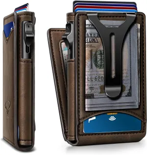 BULLIANT Men Wallet,Money Clip Wallet Slim For Gift Men 9Cards-Metal Credit Card Case in Magnetic Leather Flip