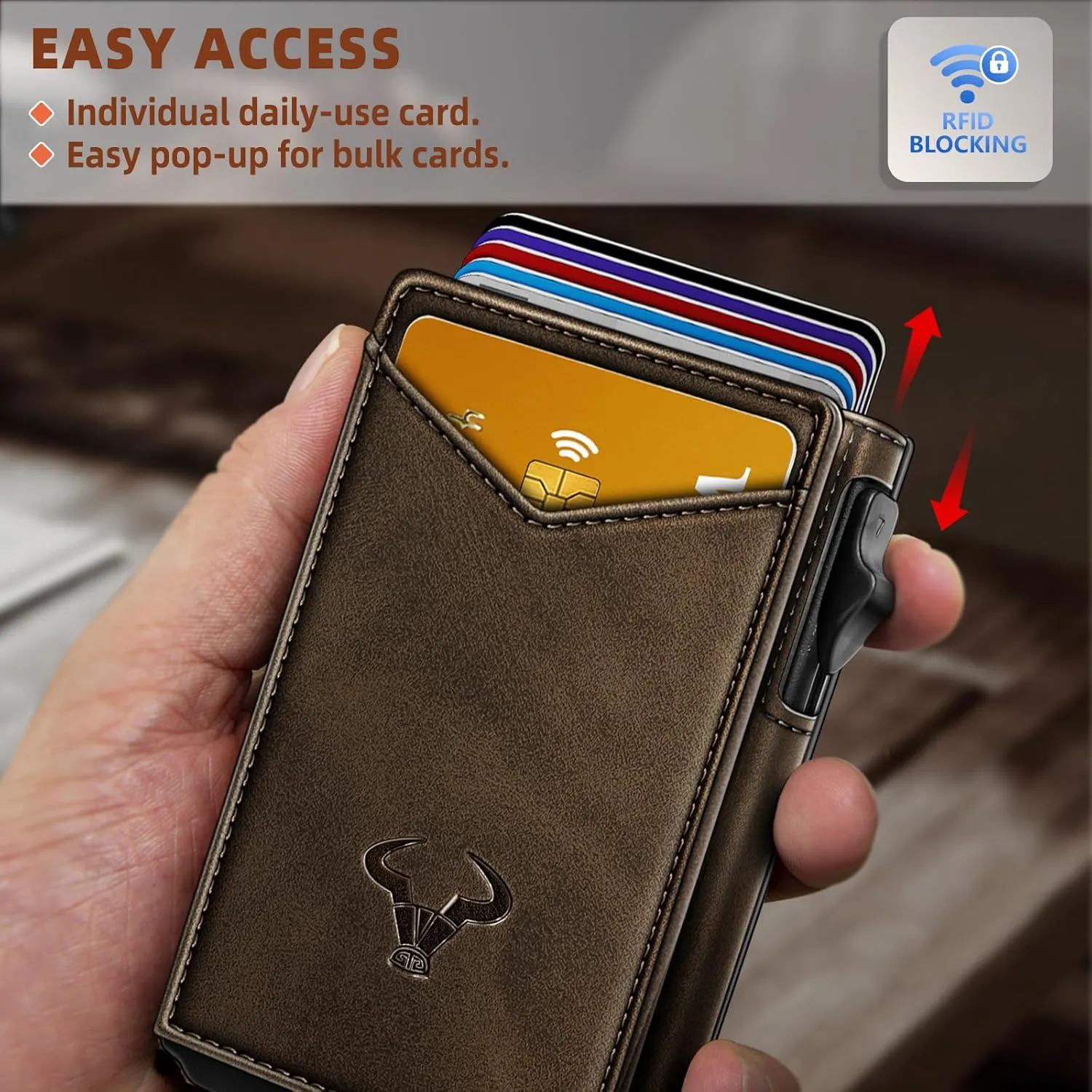 BULLIANT Men Wallet,Money Clip Wallet Slim For Gift Men 9Cards-Metal Credit Card Case in Magnetic Leather Flip