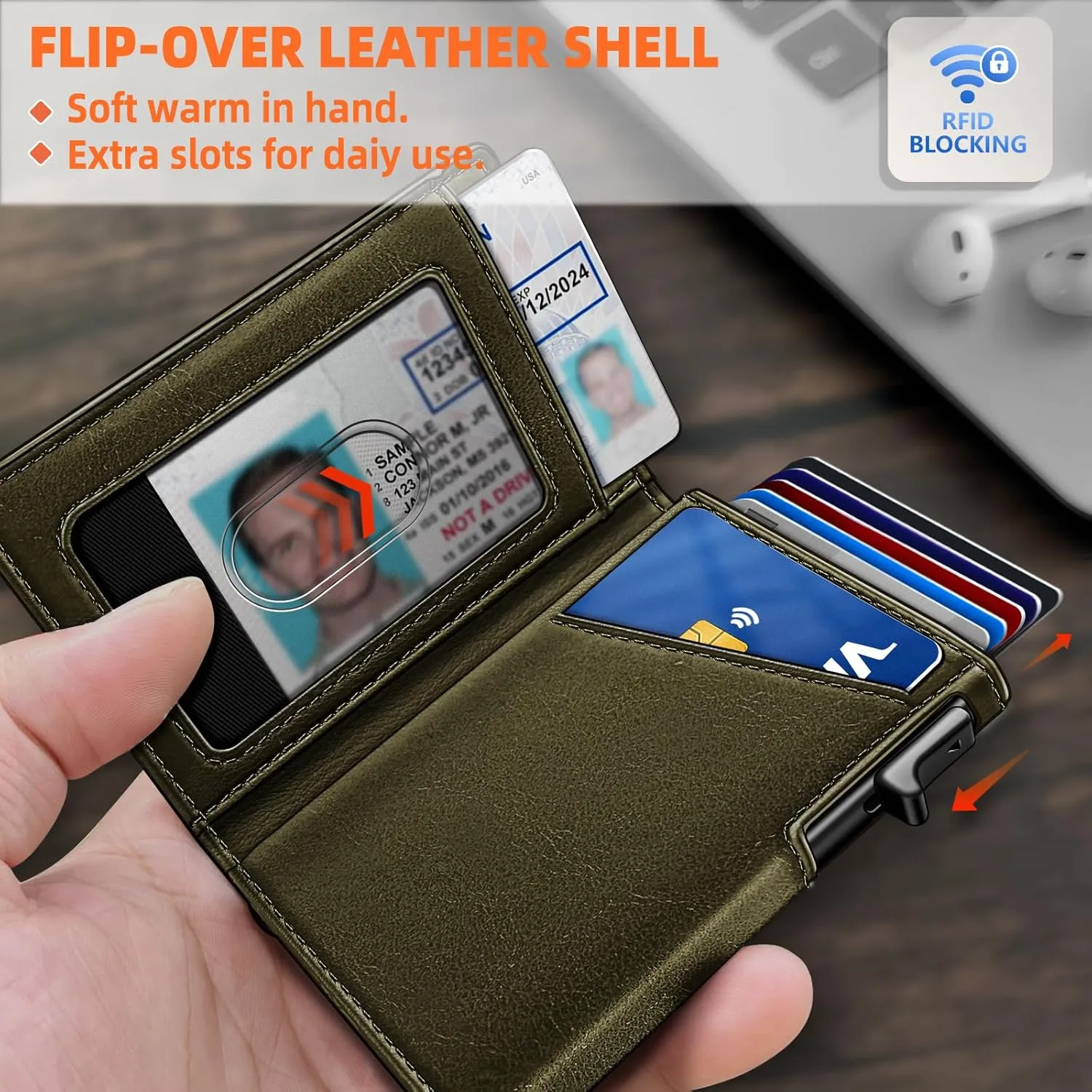 BULLIANT Money Clip Wallet,Mens Gift Slim Wallet Credit Card Holder Airtag&Standard Use 9Cards-Metal Case in Magnetic Flip Shell