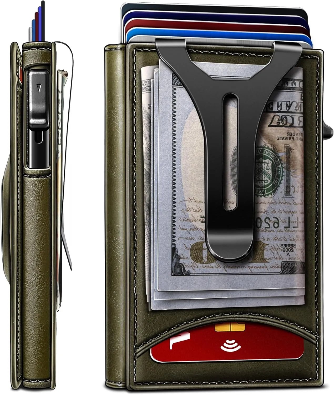 BULLIANT Money Clip Wallet,Mens Gift Slim Wallet Credit Card Holder Airtag&Standard Use 9Cards-Metal Case in Magnetic Flip Shell