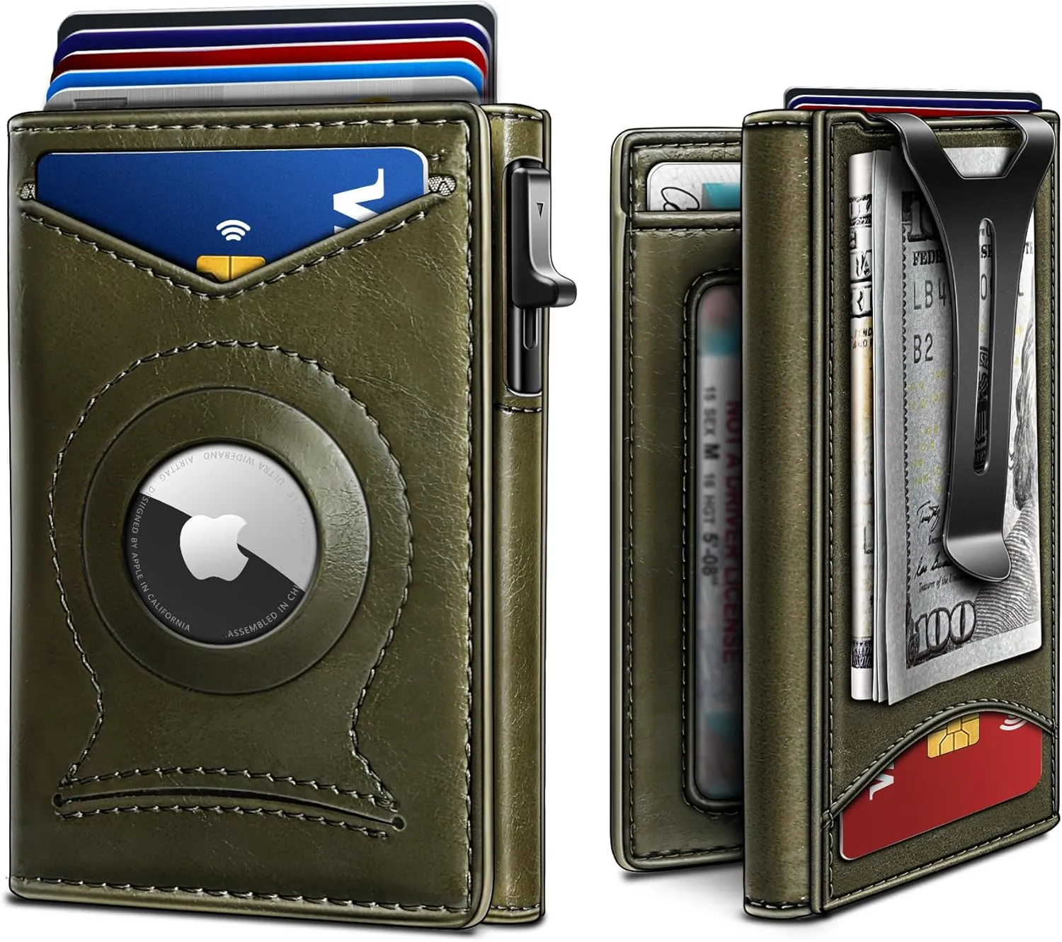 BULLIANT Money Clip Wallet,Mens Gift Slim Wallet Credit Card Holder Airtag&Standard Use 9Cards-Metal Case in Magnetic Flip Shell