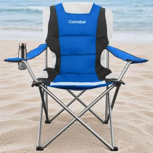 Camabel Folding Camping Chairs 400 LBS Oversized Heavy Duty Padded Beach Chair Portable Outdoor Lawn Chairs with Cup Holder Carry Bag for Sporting Hiking Picnics Fishing Blue