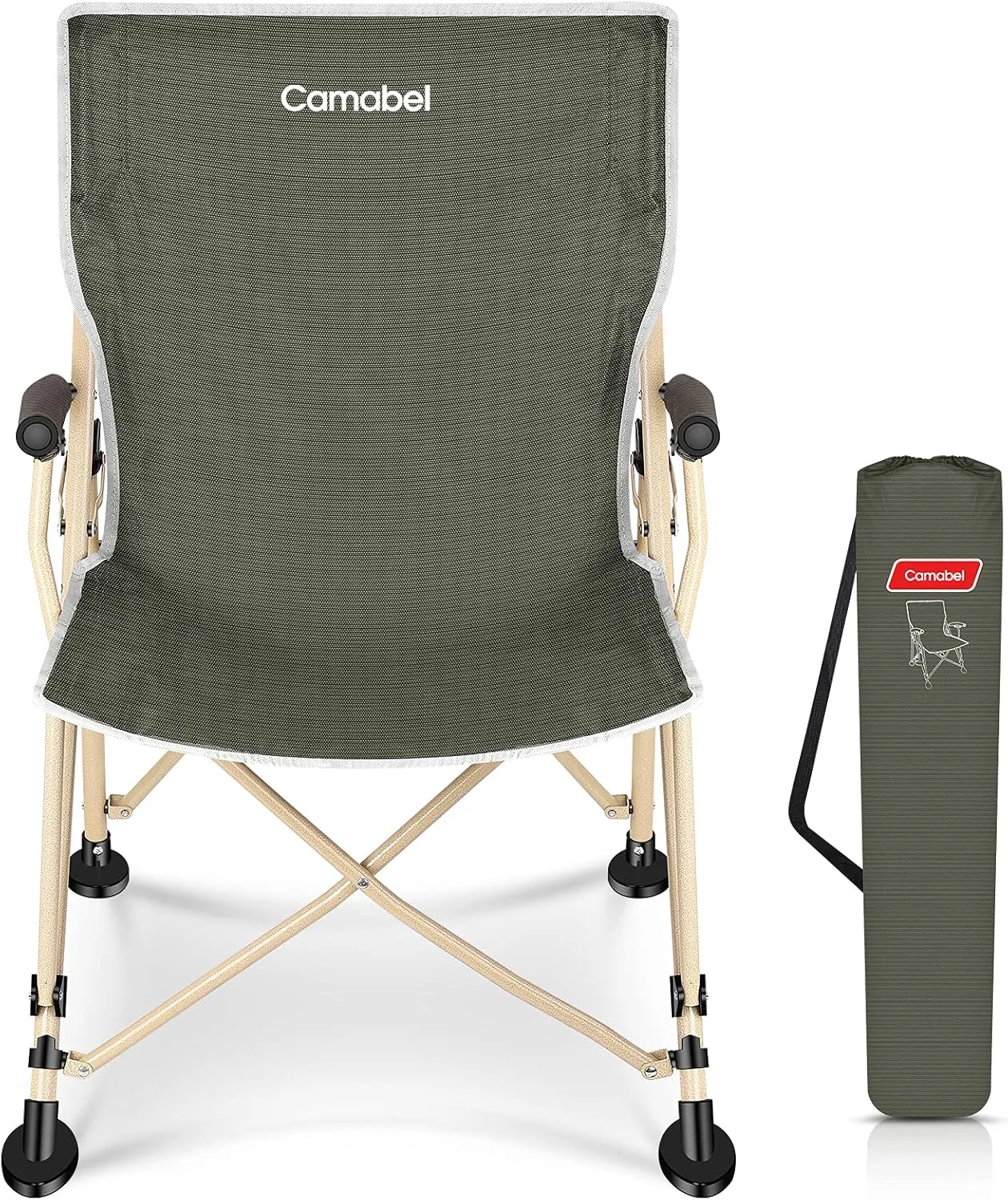Camabel Folding Camping Chairs Oversized Heavy Duty Padded 400 LBS Beach Chair Portable Outdoor Lawn Chairs with Storage Bag and Carry Bag for Sporting Hiking Picnics Fishing Army Green