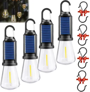 Camp Light Bulbs,Camp Bulb Pack,Solar Rechargeable Hooked Camping Light,Outdoor Household Tungsten Lights,Tent Lights Battery Powered with Clip Hook,for Hiking,Camping, Fishing(Flat Bottom,4pcs)
