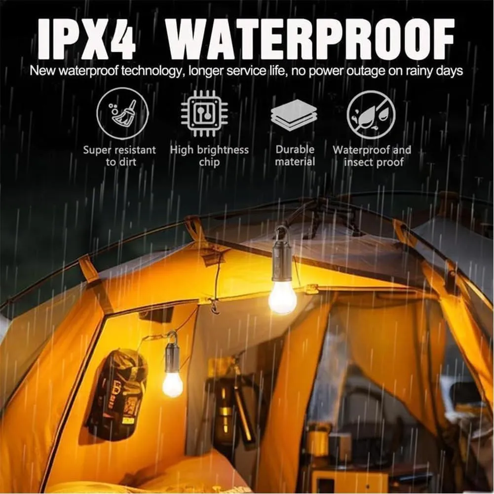 Camp Light Bulbs,Camp Bulb Pack,Solar Rechargeable Hooked Camping Light,Outdoor Household Tungsten Lights,Tent Lights Battery Powered with Clip Hook,for Hiking,Camping, Fishing(Flat Bottom,4pcs)