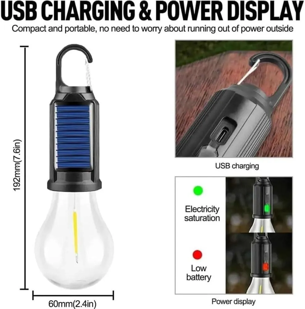 Camp Light Bulbs,Camp Bulb Pack,Solar Rechargeable Hooked Camping Light,Outdoor Household Tungsten Lights,Tent Lights Battery Powered with Clip Hook,for Hiking,Camping, Fishing(Flat Bottom,4pcs)