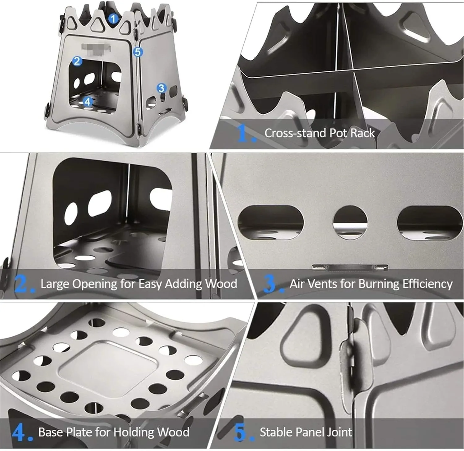 Camping Stove Folding Fuel Camp Stove Titanium Wood Burning Stove Backpacking Stove (Color : Silver, Size : One Size) (Silver One Size)