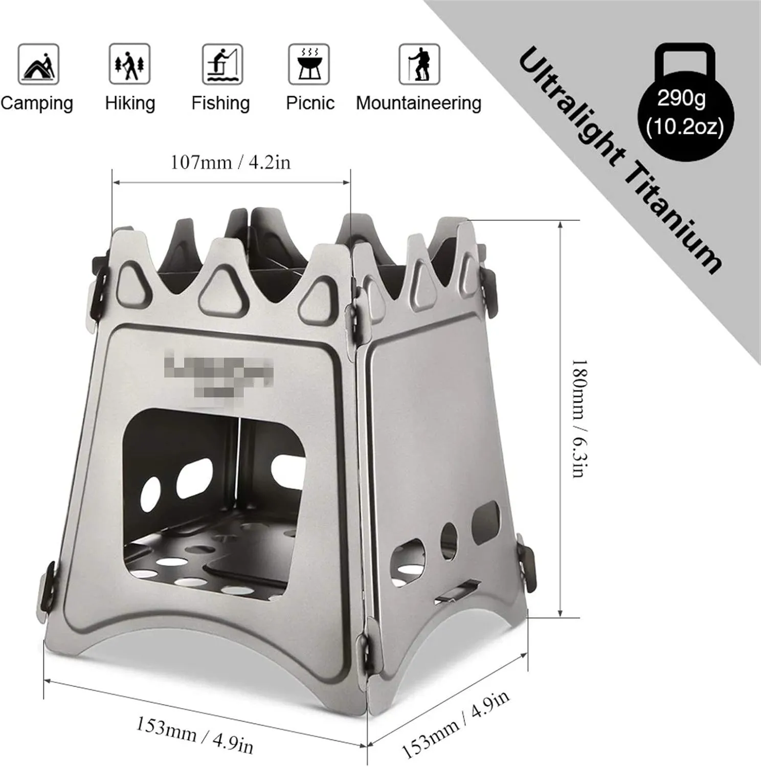 Camping Stove Folding Fuel Camp Stove Titanium Wood Burning Stove Backpacking Stove (Color : Silver, Size : One Size) (Silver One Size)