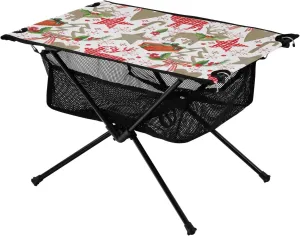 Camping Table Merry Christmas Reindeer and Gift Adjustable Oxford Picnic Table with Carry Bag for Fish BBQ Camping
