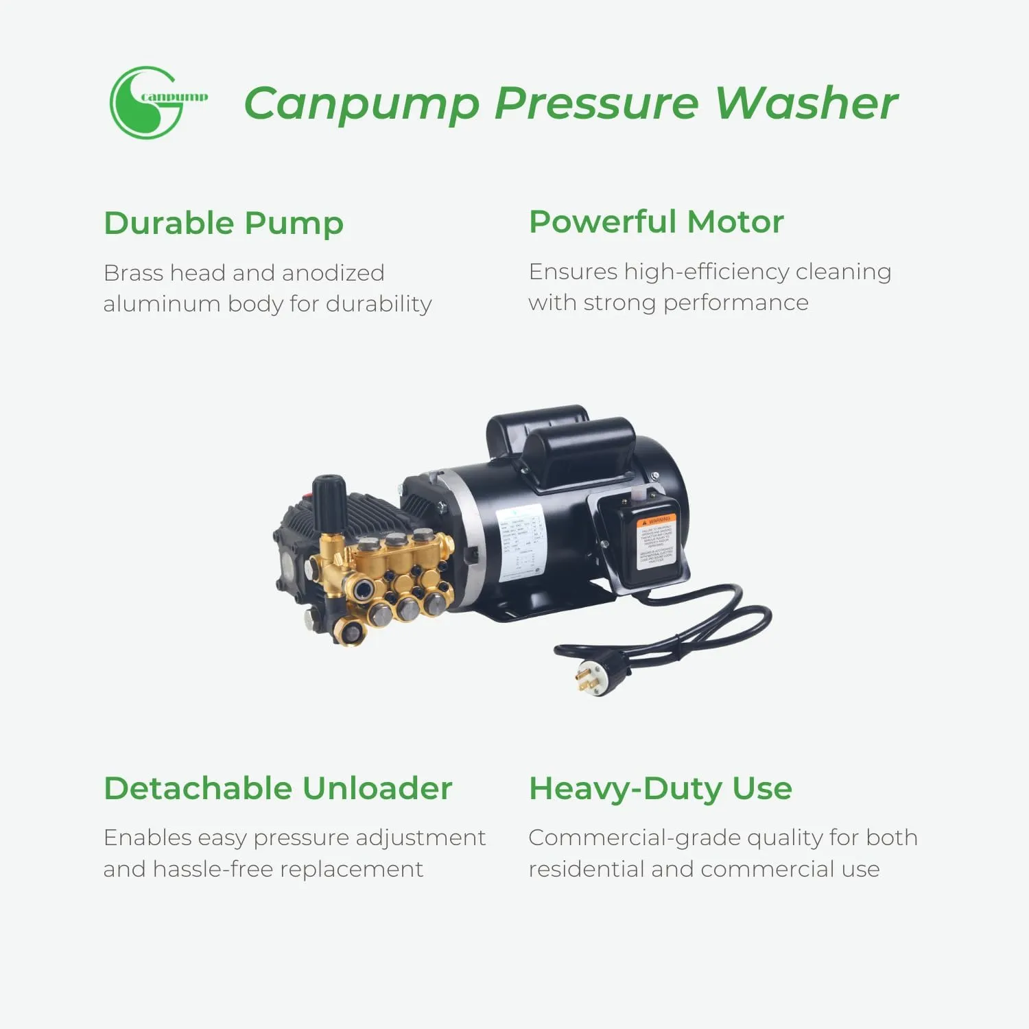 Canpump Pressure Washer: 1500 psi @ 2.2 US gpm, 2 hp Motor 115 V, Total Stop System, Wall-Mount, Canpump CF 1522 E Triplex Pump