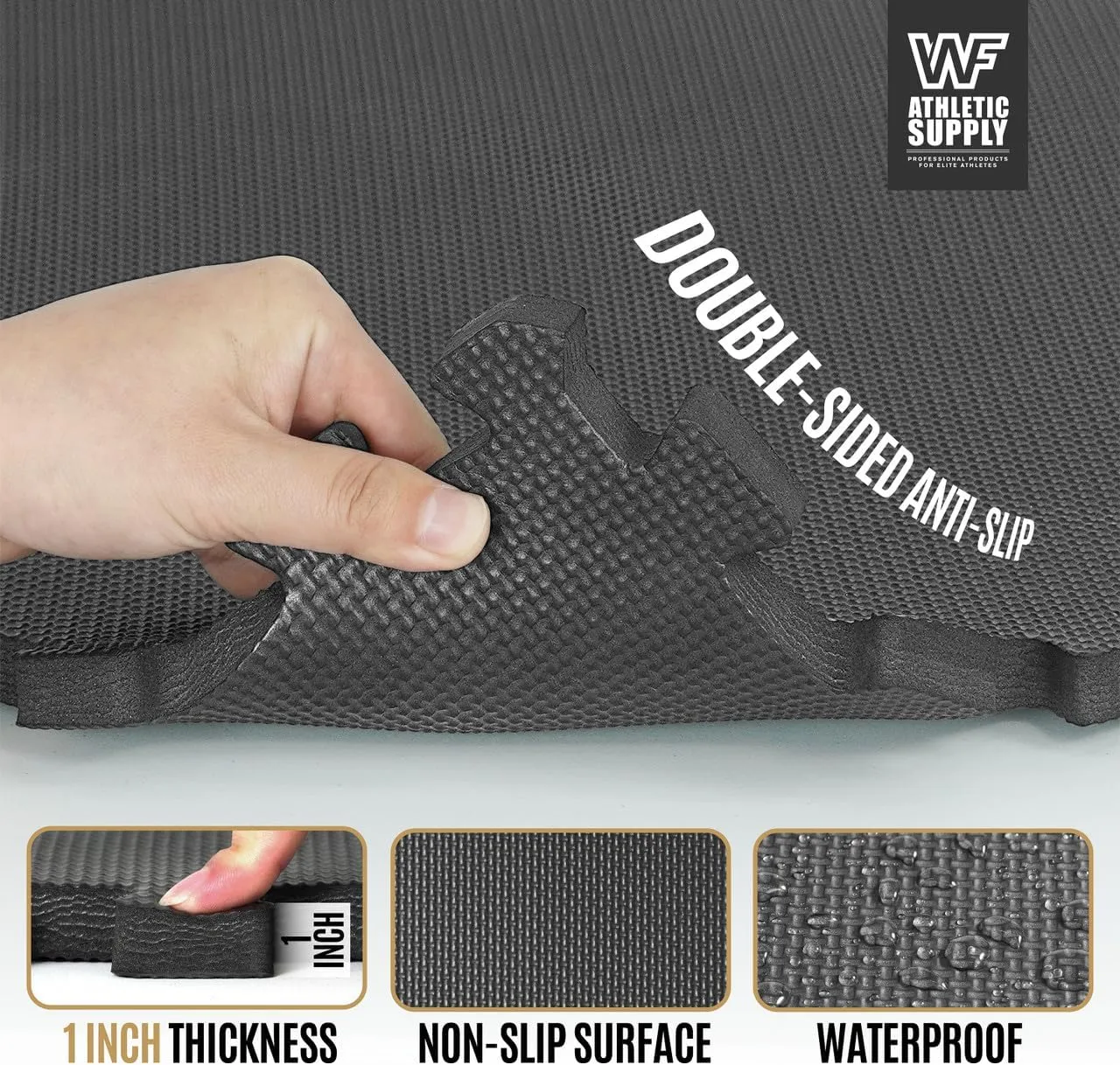 CAPHAUS Interlocking Exercise Foam Mats, Diamond, Tatami, T Pattern 1-Inch Thickness Gym Flooring Tiles, Extra Thick Eva Foam Fitness Equipment Mat & Home Protective Flooring Cushion, Black & Blue