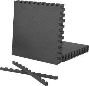 CAPHAUS Interlocking Exercise Foam Mats, Diamond, Tatami, T Pattern 1-Inch Thickness Gym Flooring Tiles, Extra Thick Eva Foam Fitness Equipment Mat & Home Protective Flooring Cushion, Black & Blue