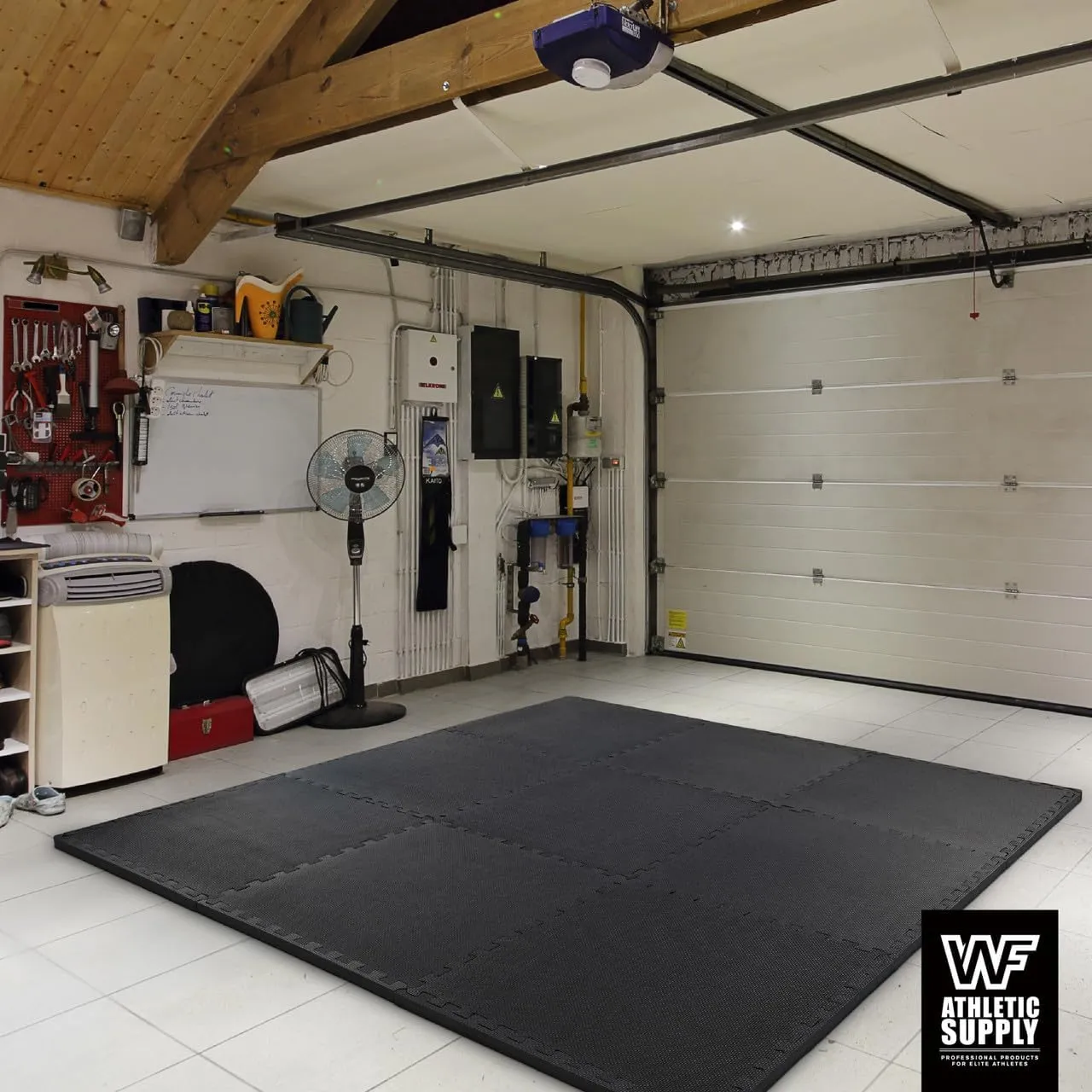 CAPHAUS Interlocking Exercise Foam Mats, Diamond, Tatami, T Pattern 1-Inch Thickness Gym Flooring Tiles, Extra Thick Eva Foam Fitness Equipment Mat & Home Protective Flooring Cushion, Black & Blue