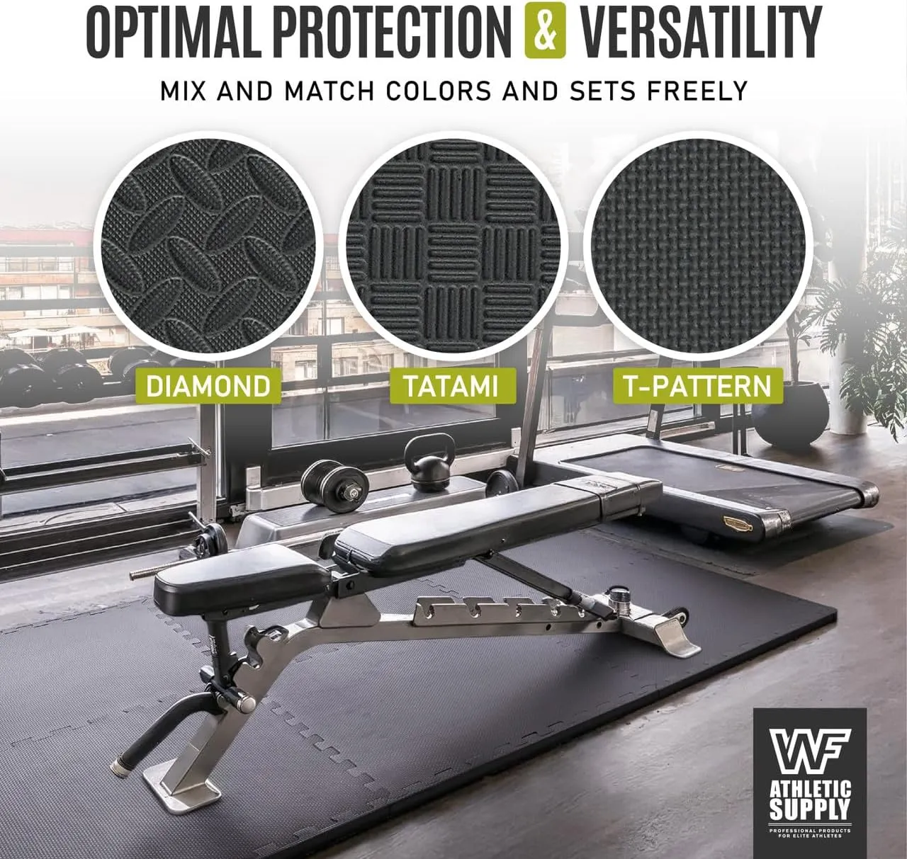CAPHAUS Interlocking Exercise Foam Mats, Diamond, Tatami, T Pattern 1-Inch Thickness Gym Flooring Tiles, Extra Thick Eva Foam Fitness Equipment Mat & Home Protective Flooring Cushion, Black & Blue